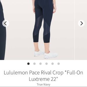 Lululemon pace rival 22” leggings true navy sz 6